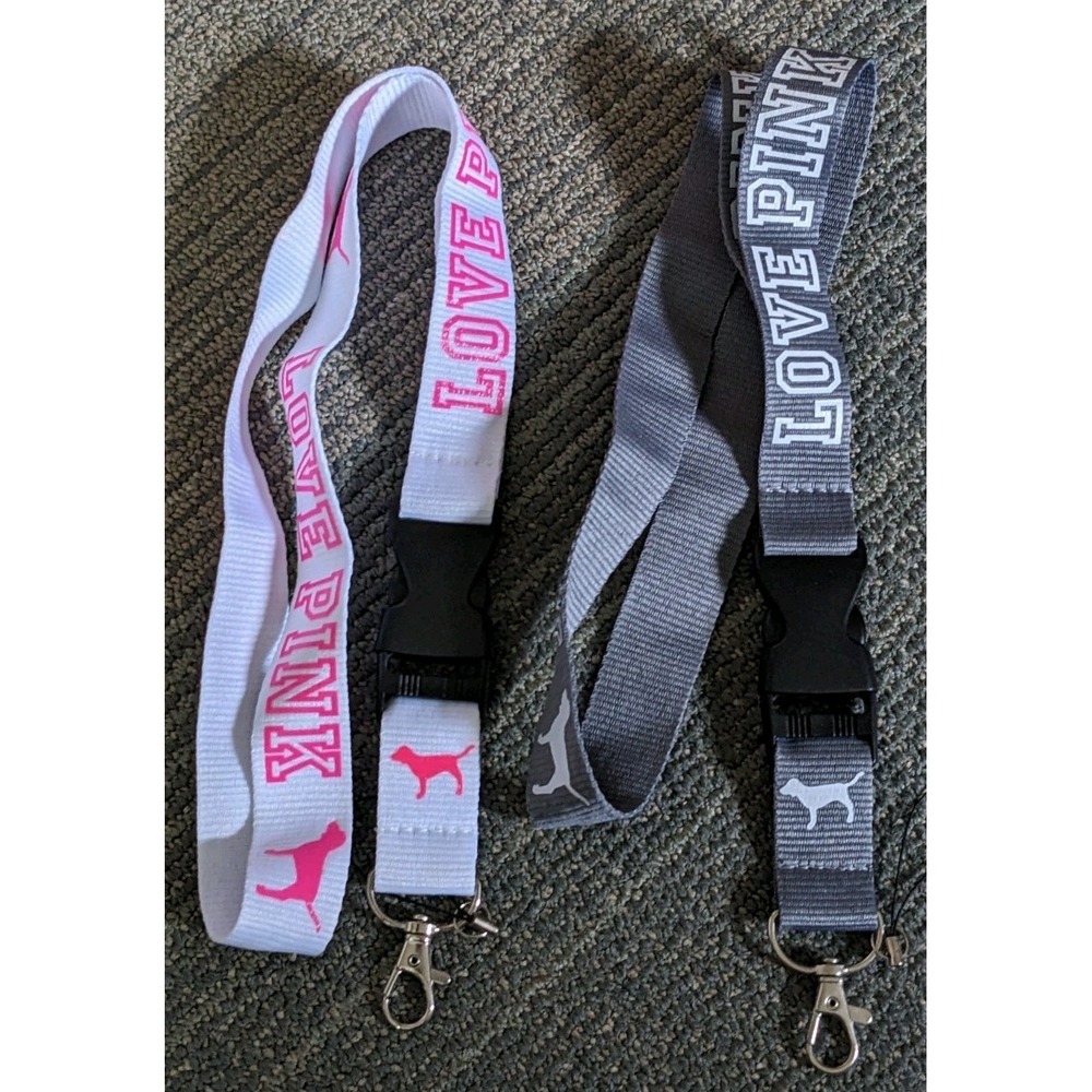 2 Victoria's Secret PINK Love ID Lanyard Set Pink White Gray Key Lanyards ID